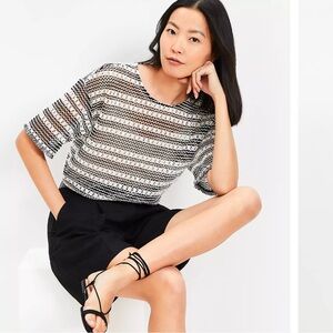 NWOT LOFT Striped Crochet Modern Tee